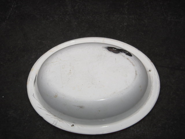 Collectible ~ SMALL Red + White Enamel Oval Bowl