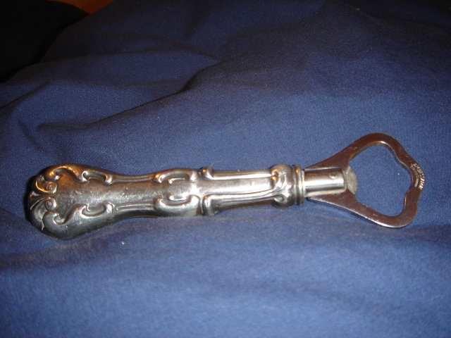 Sterling Silver CORK SCREW__ ORNATE HANDLE CORKSCREW with Bottle Opener. Germany In Excellent Condition.