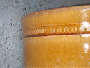 Antique CROCK SIZE 12 Inch HIGH x 10 Inch Wide x 10 Inches Deep ~ CROCK ~ with UNUSUAL GOLDEN BROWN RIBBED Marking Around Top Outer Edge __Due to Being Antique __as found __ Thought to be Early Canadian Crock