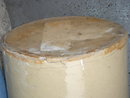 Antique CROCK SIZE 12 Inch HIGH x 10 Inch Wide x 10 Inches Deep ~ CROCK ~ with UNUSUAL GOLDEN BROWN RIBBED Marking Around Top Outer Edge __Due to Being Antique __as found __ Thought to be Early Canadian Crock