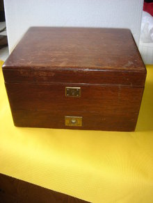 Antique ~ Circa 1910 ~ ARTS-N-CRAFTS era ~ BIRKS Canteen...WITH KEY + Made of Solid Oak.~ Store Wine Goblets~ with Drawer Below ~ Please Goblets in Pic for Display Only