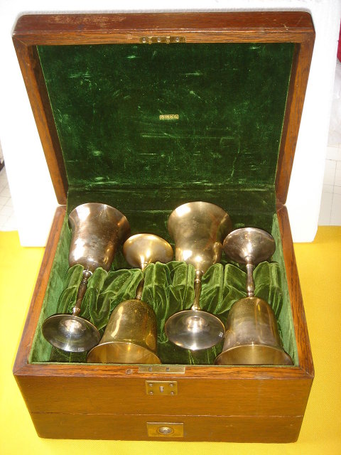 Antique ~ Circa 1910 ~ ARTS-N-CRAFTS era ~ BIRKS Canteen...WITH KEY + Made of Solid Oak.~ Store Wine Goblets~ with Drawer Below ~ Please Goblets in Pic for Display Only