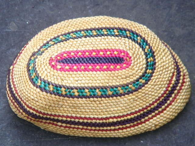 Reasonable Price for this QUALITY Collectible North American First Nations Basketry / Abolone Shell ~ Size 4.5 Inch Widest ~ Hand Woven by Nootka Master Basket weaver Lucy Paviao Kluky