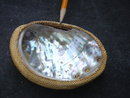 Reasonable Price for this QUALITY Collectible North American First Nations Basketry / Abolone Shell ~ Size 4.5 Inch Widest ~ Hand Woven by Nootka Master Basket weaver Lucy Paviao Kluky