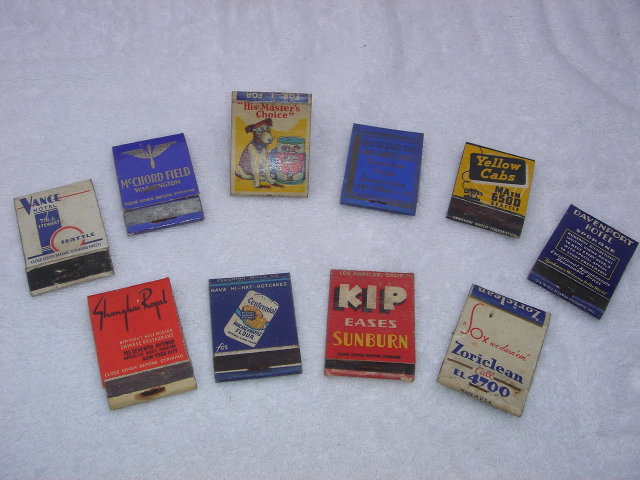 Collection of 10 Vintage Matchbook Covers Only _ Circa 1940's