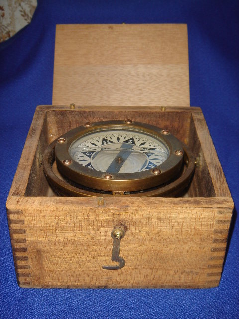 Nautical __Circa 1910-1944 ~ Solid BRONZE Gimbal Ships Compass ~ Eugene M. Sherman Seattle, U.S.A. in Mahogany Box with Lid