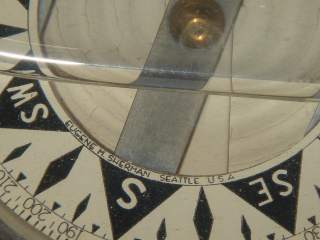 Nautical __Circa 1910-1944 ~ Solid BRONZE Gimbal Ships Compass ~ Eugene M. Sherman Seattle, U.S.A. in Mahogany Box with Lid
