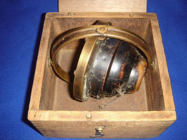 Nautical __Circa 1910-1944 ~ Solid BRONZE Gimbal Ships Compass ~ Eugene M. Sherman Seattle, U.S.A. in Mahogany Box with Lid