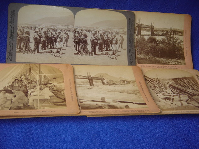 Circa 1900 ~ B.W. Kilburn Littleton, NH JAMES M. DAVIS + Underwood & Underwood STEREOVIEW CARDS ~ FIVE CARDS Boer War / Canadian Fighters