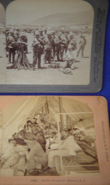 Circa 1900 ~ B.W. Kilburn Littleton, NH JAMES M. DAVIS + Underwood & Underwood STEREOVIEW CARDS ~ FIVE CARDS Boer War / Canadian Fighters