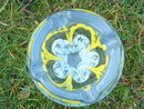 $139.00 Collectible __Attributed to : St. Clair ART GLASS Ashtray - Paperweight. __WOW, the skill of placing Bubble between each Flower.