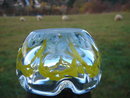$139.00 Collectible __Attributed to : St. Clair ART GLASS Ashtray - Paperweight. __WOW, the skill of placing Bubble between each Flower.