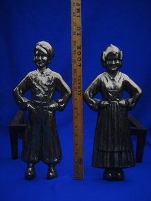 Antique Solid BRASS+ HEAVY 27.75 LBS. QUALITY DUTCH BOY + GIRL ANDIRONS