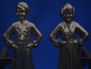 Antique Solid BRASS+ HEAVY 27.75 LBS. QUALITY DUTCH BOY + GIRL ANDIRONS