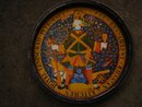 Collectible Old HEAVY DUTY Steel Serving Tray from RUSSIA reads: Hotel Leningrad Petrovsky + Zal Restaurant Russian Kitchen