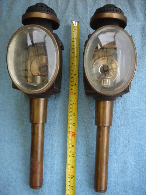 Antique Circa 1850 PAIR Carriage Candle Lamps _Features OVAL CONVEX BEVELLED GLASS + Square Bevelled Glass Window showing PUSH THRU CANDLES + NO SALES TAXES