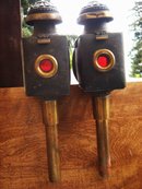 Antique Circa 1850 PAIR Carriage Candle Lamps _Features OVAL CONVEX BEVELLED GLASS + Square Bevelled Glass Window showing PUSH THRU CANDLES + NO SALES TAXES
