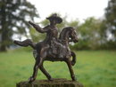 Bronze style Western Cowboy shooting a handgun while mounted on his Galloping Horse__RARE Find in Miniature. SOLID CAST FIGURE Not Hollow__Excellent Condition.
