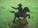 Bronze style Western Cowboy shooting a handgun while mounted on his Galloping Horse__RARE Find in Miniature. SOLID CAST FIGURE Not Hollow__Excellent Condition.