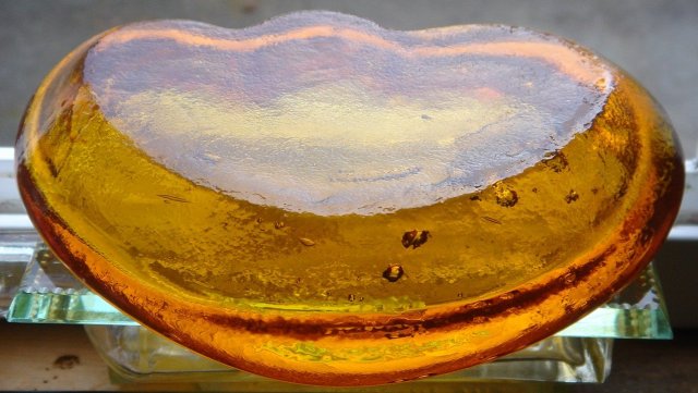 Blenko Blown Glass ASHTRAY _Art Glass_ Amber Glass Clamshell Freeform Design by Winslow Anderson 1950's