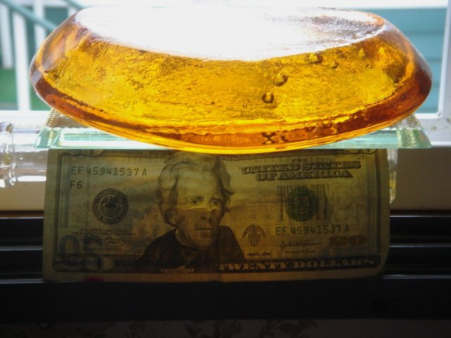 Blenko Blown Glass ASHTRAY _Art Glass_ Amber Glass Clamshell Freeform Design by Winslow Anderson 1950's