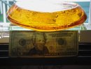 Blenko Blown Glass ASHTRAY _Art Glass_ Amber Glass Clamshell Freeform Design by Winslow Anderson 1950's
