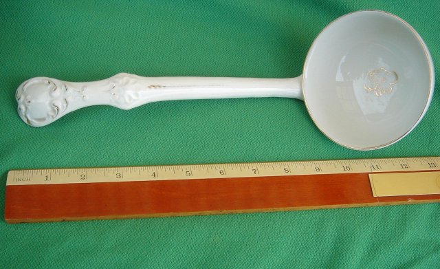 LARGE White & GOLD Porcelain Ladle features Gold Gild Trim with Shamrock in Centre of 4.25