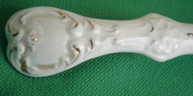 LARGE White & GOLD Porcelain Ladle features Gold Gild Trim with Shamrock in Centre of 4.25