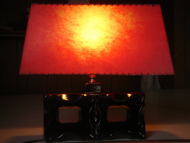 Collectible MID CENTURY LAMP 50's Era BLACK ABSTRACT BLOCK TABLE LAMP electric KOOL