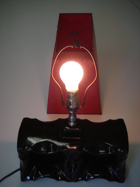 Collectible MID CENTURY LAMP 50's Era BLACK ABSTRACT BLOCK TABLE LAMP electric KOOL