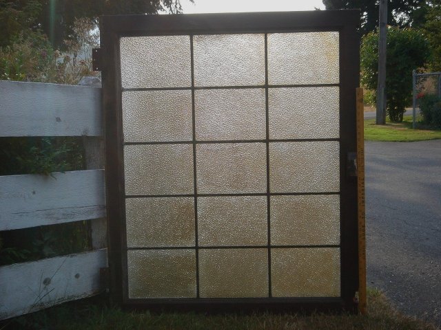 Antique B.C. Historical Artifact from old foundry NANAIMO,B.C. Very LARGE WINDOW with Washboard pattern LEADED Glass WINDOW Old Country Canada unusual 15 Panes and weighs 30 lbs uncrated
