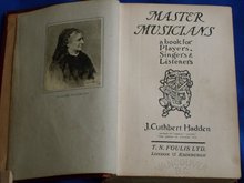 Red Cloth Hardcover Book : TITLE: MASTER MUSICIANS a book for Players, Singers & Listeners J. Cuthbert Hadden T.N. Foulis Ltd. London & Edinburgh*** 2 Unique Pages Perforated Vancouver, B.C. Vancouver Public Library