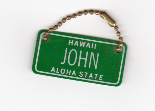 Automobiles / Cars __LOT of 10 Vintage WAR AMPS Miniature License Plate KEY Tags _ONE LOT of TEN_ 1960' s-80's PLUS ONE TAG Hawaii JOHN Aloha State with brass chain