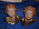 RIFFINGTON ESTATE _ Circa 1900 _ GOLD GILT _PAIR of Hand-Carved Cherubs _ Tyrolian area , Germany. Wood Grain Faces + Hand-Painted Eyes, Gold Gilt Wings. Beautiful Pair.