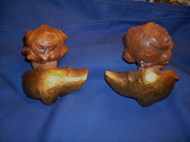RIFFINGTON ESTATE _ Circa 1900 _ GOLD GILT _PAIR of Hand-Carved Cherubs _ Tyrolian area , Germany. Wood Grain Faces + Hand-Painted Eyes, Gold Gilt Wings. Beautiful Pair.