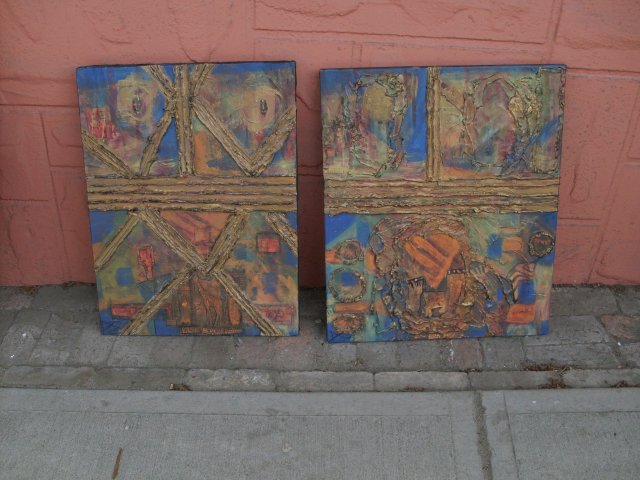 ORIGINAL ART _ by a New Canadian Artist Pat McCaffrey_ Two Signed Paintings _ Abstract_ SIZE 18