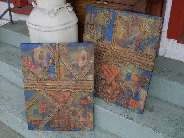 ORIGINAL ART _ by a New Canadian Artist Pat McCaffrey_ Two Signed Paintings _ Abstract_ SIZE 18