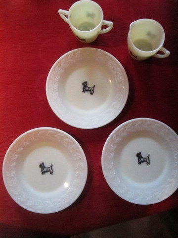 Jade Glass teaset with Scottie Dog
