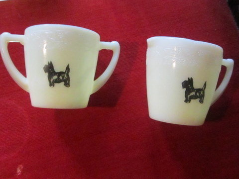 Jade Glass teaset with Scottie Dog