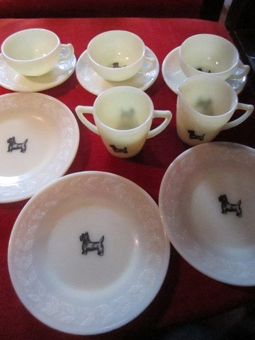 Jade Glass teaset with Scottie Dog
