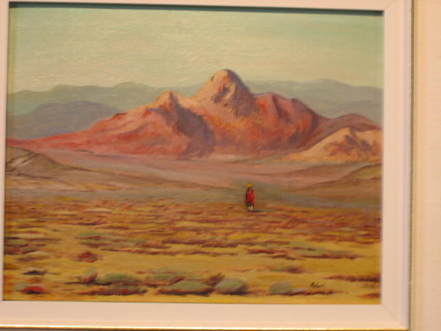 Painting by Edward Roland b. 1911, Indian on Mesa