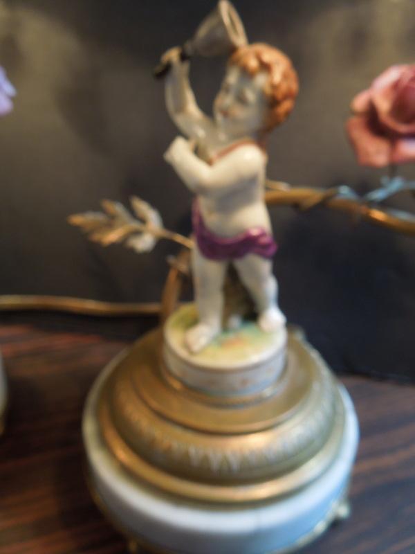 19th, Pr. of French Cherub Lamps, Bronze , China, Marble