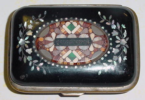 Czech. Papier Mache' Box with Pietra dura Mosiac, Please visit our website, www.castlehouseantiques.com