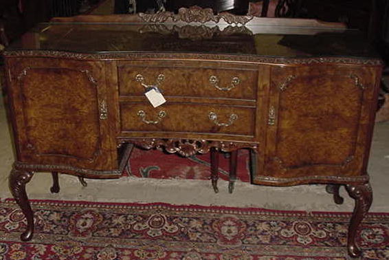 English Burl Walnut Queen Anne Style Sideboard, Please visit our website, www.castlehouseantiques.com