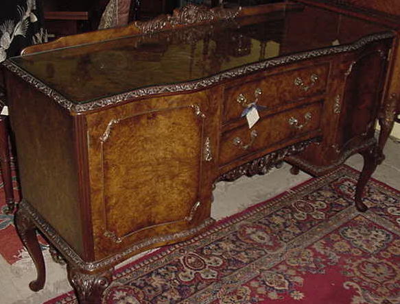 English Burl Walnut Queen Anne Style Sideboard, Please visit our website, www.castlehouseantiques.com