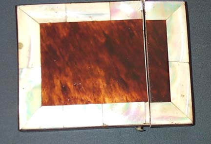 Tortoise Shell Over Ivory Card Case With MOP, Please visit our website, www.castlehouseantiques.com