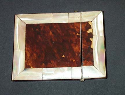 Tortoise Shell Over Ivory Card Case With MOP, Please visit our website, www.castlehouseantiques.com