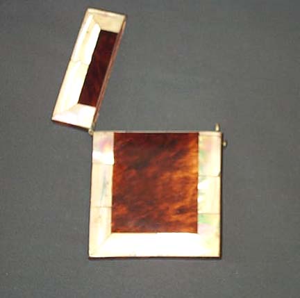 Tortoise Shell Over Ivory Card Case With MOP, Please visit our website, www.castlehouseantiques.com