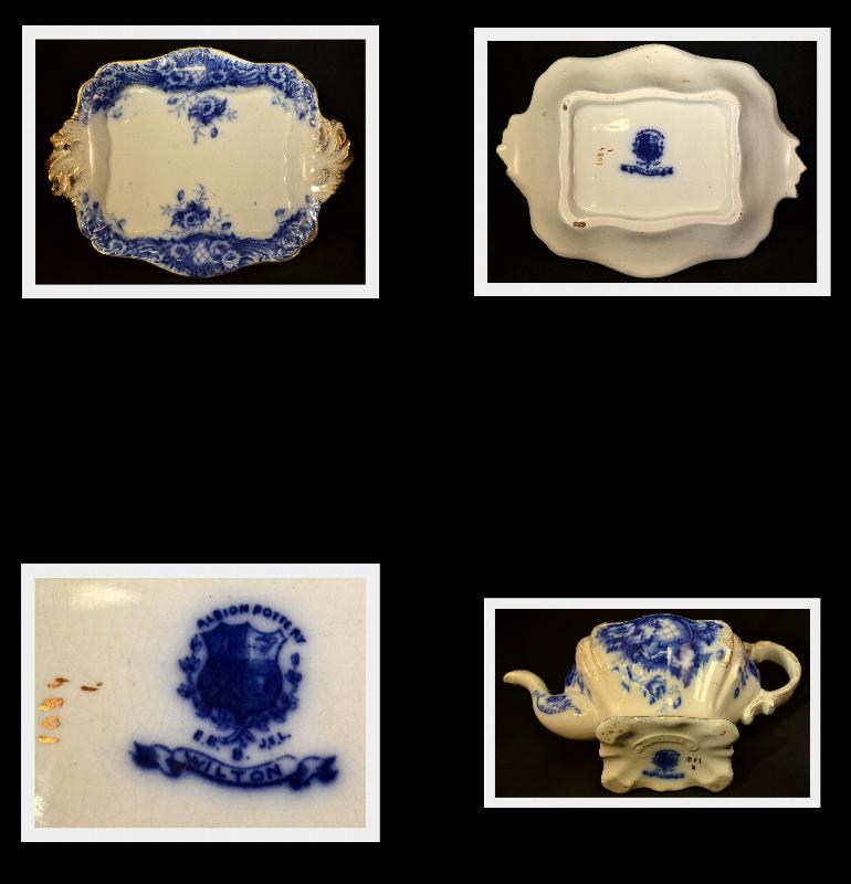 FINE ENGLISH PORCELAIN FLOW BLUE TEA POT, c1912, FINE CHINA, FLORAL