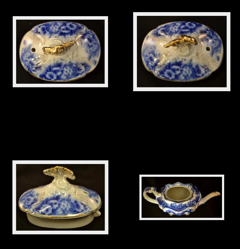 FINE ENGLISH PORCELAIN FLOW BLUE TEA POT, c1912, FINE CHINA, FLORAL